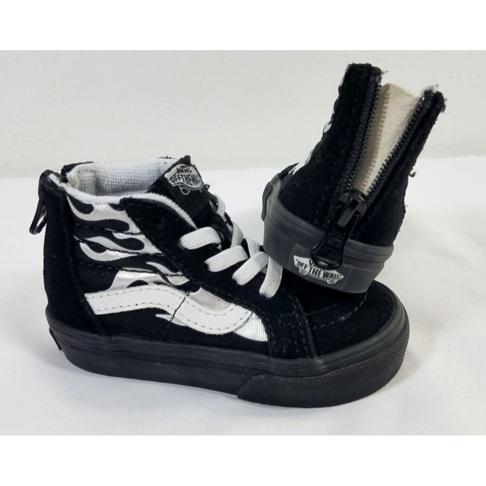 Vans Kids High-Top Sneakers Size 4.5 With Flame Print & Zipper Closure